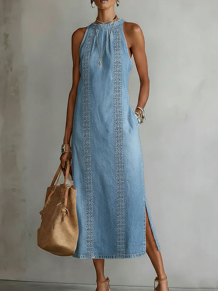 Julia™ | Vestido de denim con encaje retro