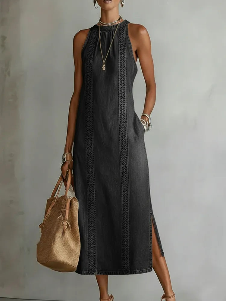 Julia™ | Vestido de denim con encaje retro