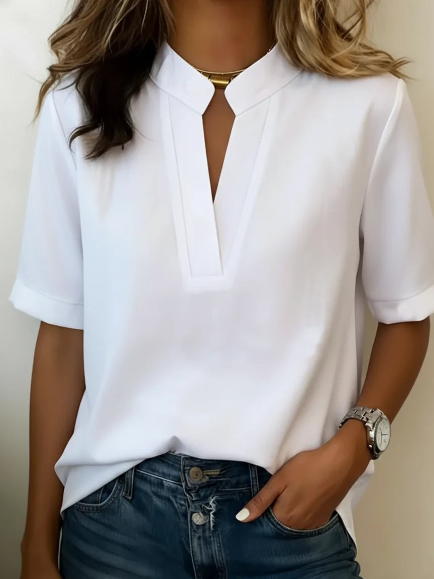 Bárbara | Blusa elegante con cuello en V y detalles dorados