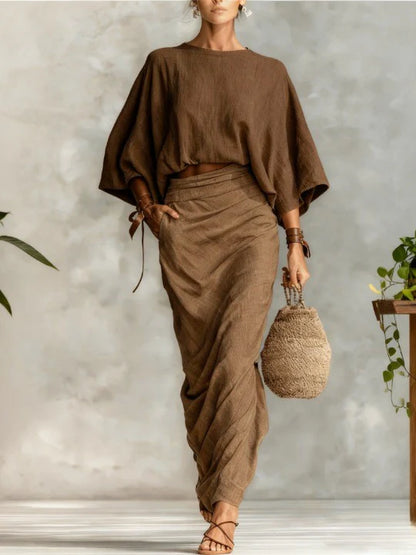 Sarah | Conjunto de top con mangas murciélago y falda larga